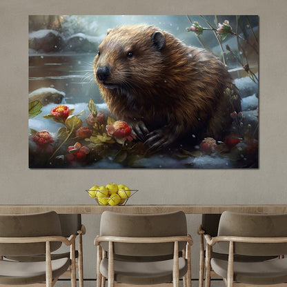 Winter Beaver Canvas Wall Art