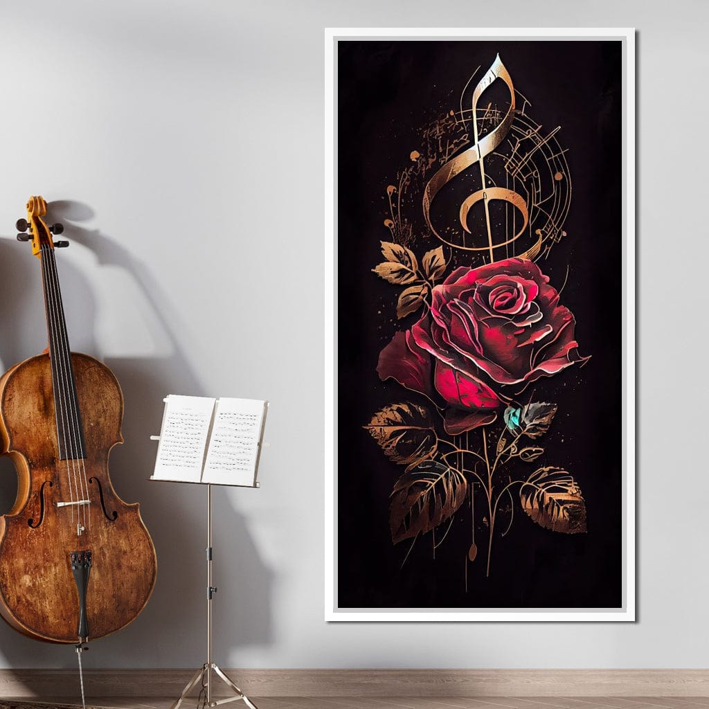 Red Rose & Musical Notes Canvas Wall Art