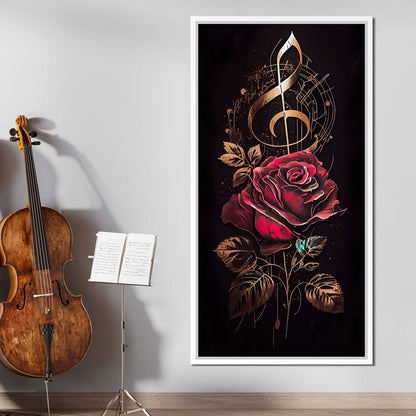Red Rose & Musical Notes Canvas Wall Art