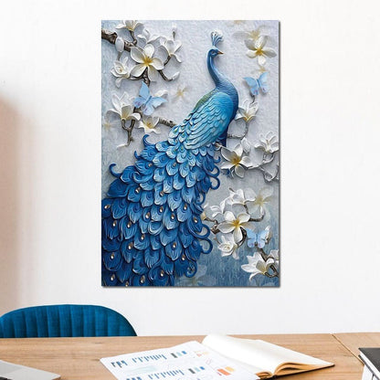 Blue Peacock Flower 1 panel Canvas Wall Art