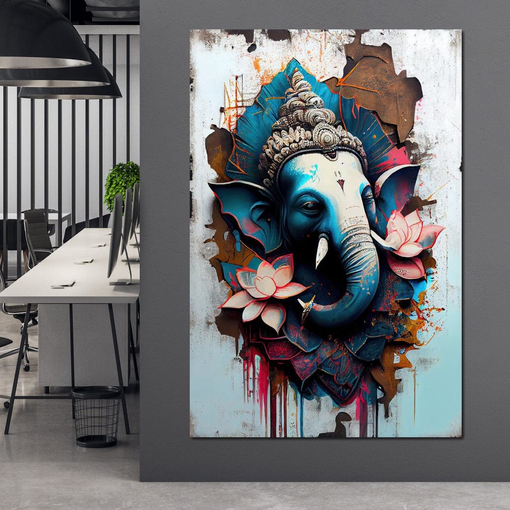 Blue Ganesh Portrait Canvas Wall Art