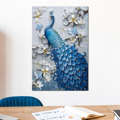 Blue Peacock Flower 1 panel Left Canvas Wall Art