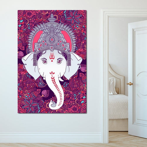 Hindu Lord Ganesha in Pink Canvas Wall Art