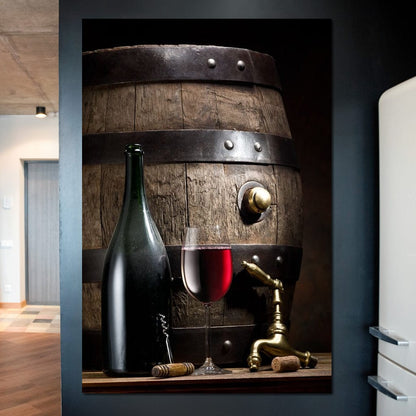 Wine Bottle and Barrel Canvas Wall Art
