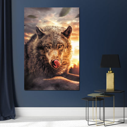 Wolf Sunset Canvas Wall Art