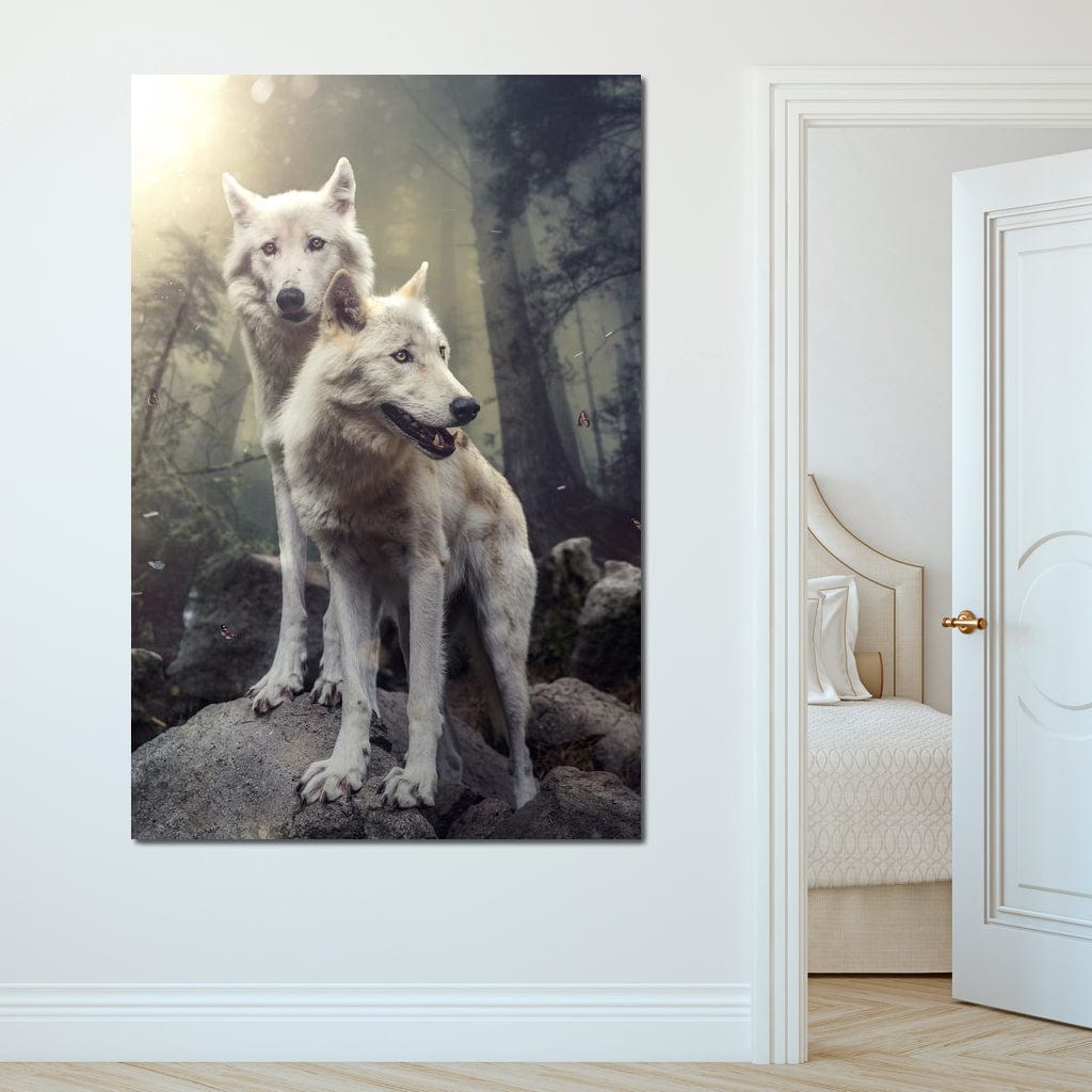 Double Wolves Canvas Wall Art