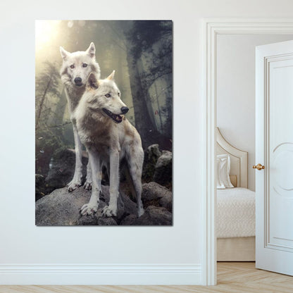 Double Wolves Canvas Wall Art