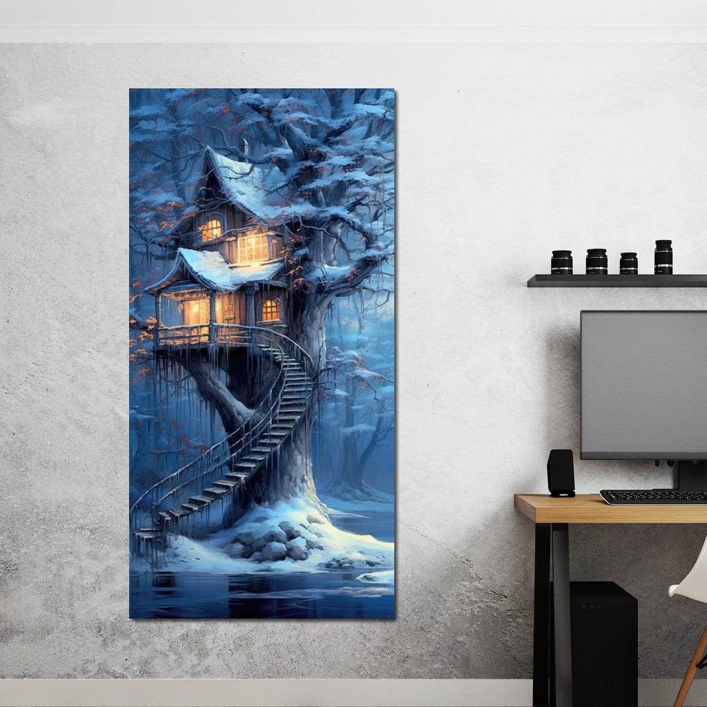 Winter Tree House Canvas Wall Art