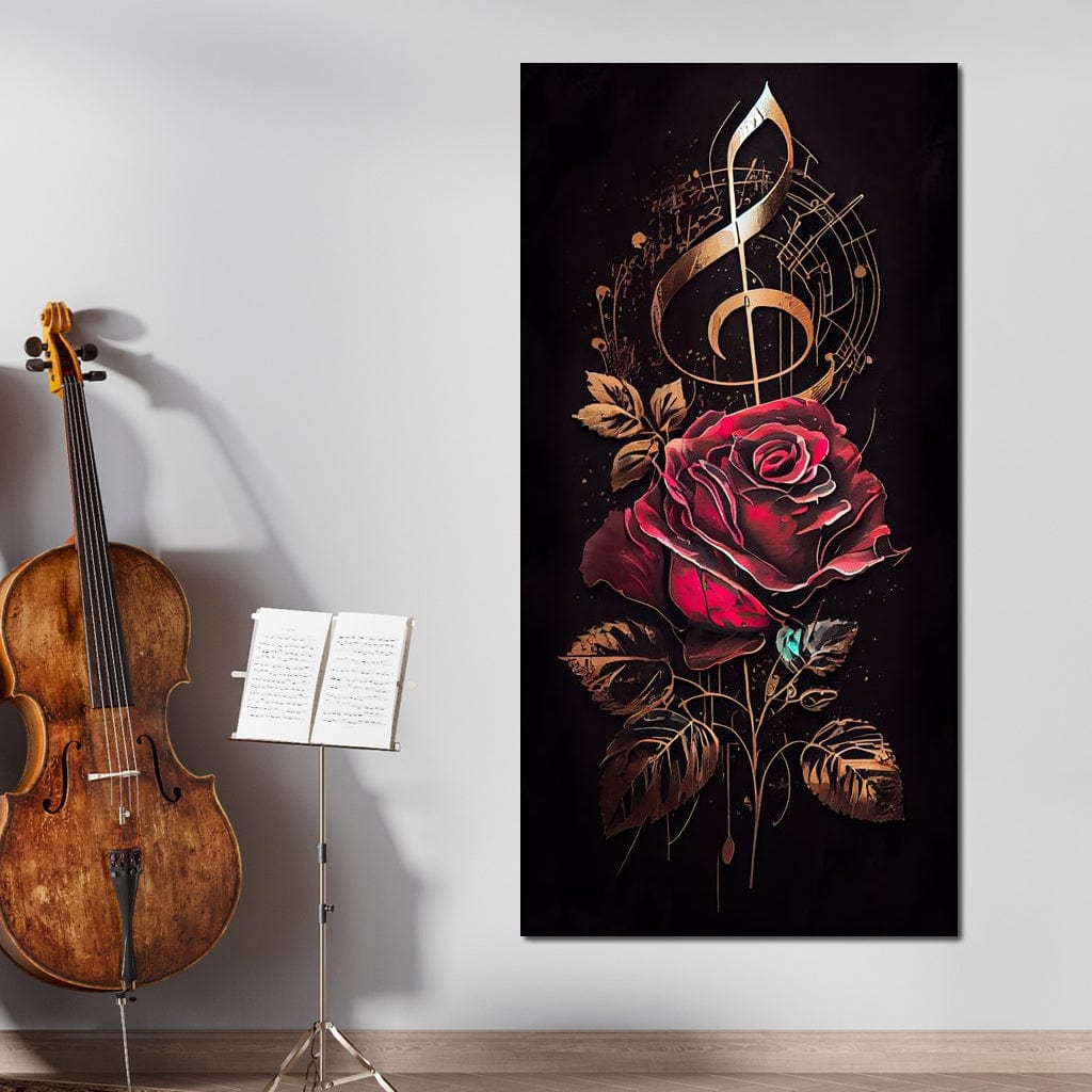 Red Rose & Musical Notes Canvas Wall Art