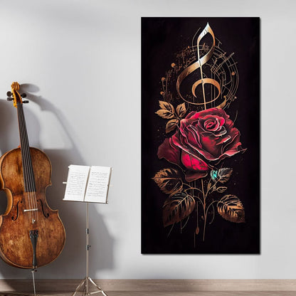 Red Rose & Musical Notes Canvas Wall Art
