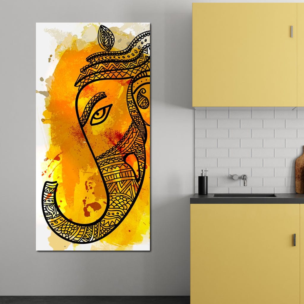 Lord Ganesha in Yellow Canvas Wall Art