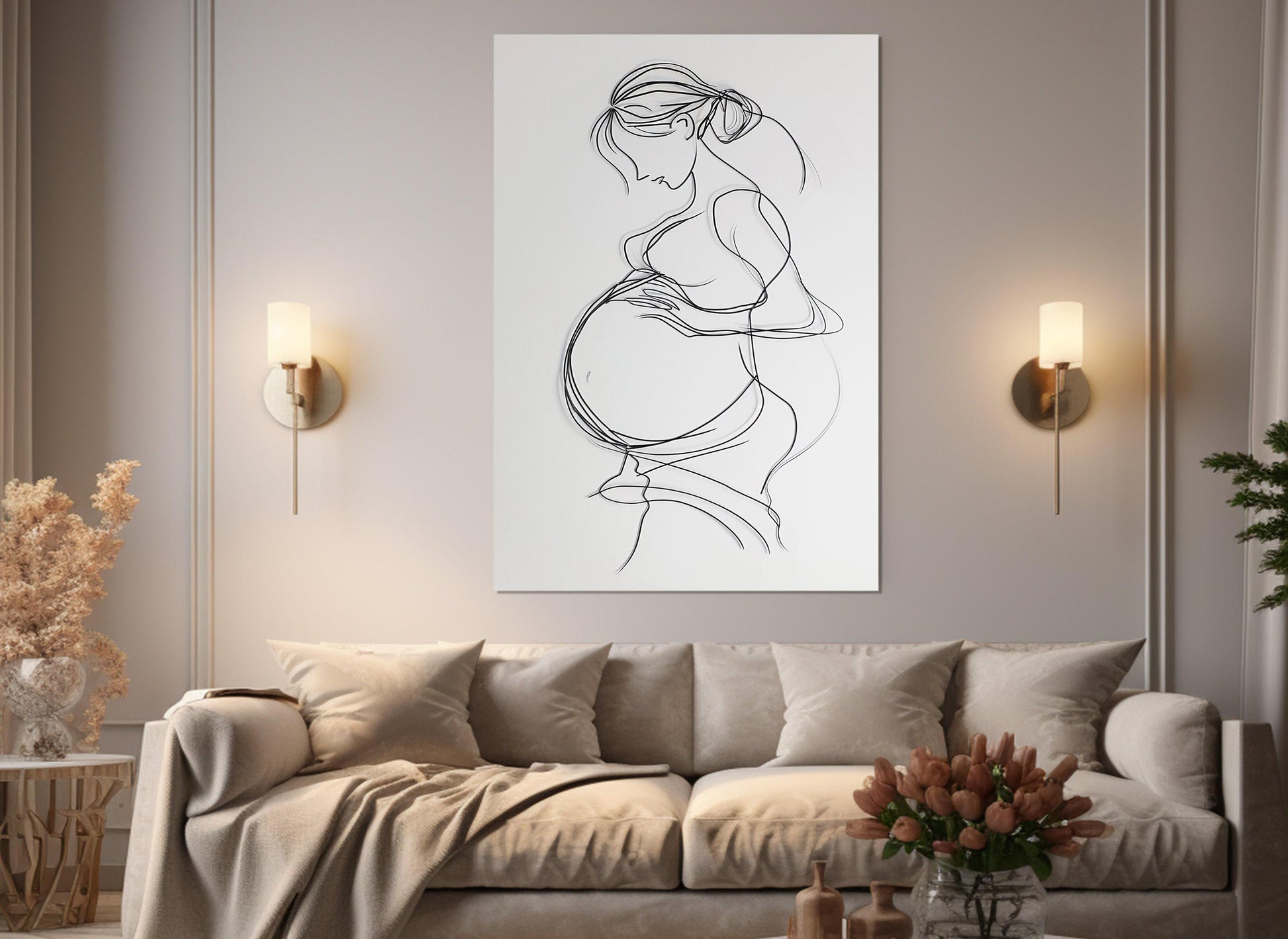 Pregnant Woman Canvas Print – Minimalist Maternity Wall Art | Ready to Hang Cotton Canvas