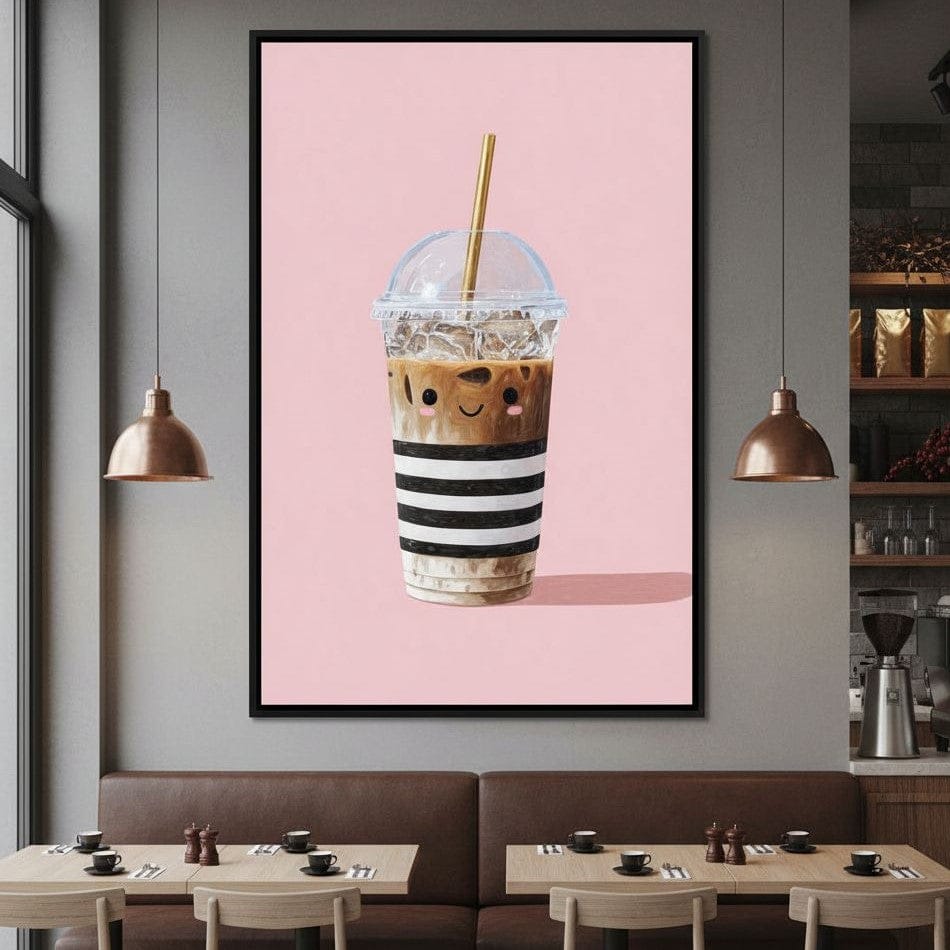 Happy Iced Latte Pop Minimalism Canvas Wall Art