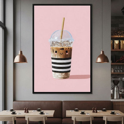 Happy Iced Latte Pop Minimalism Canvas Wall Art