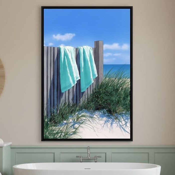 Coastal Towels On Dune Fence Canvas Wall Art