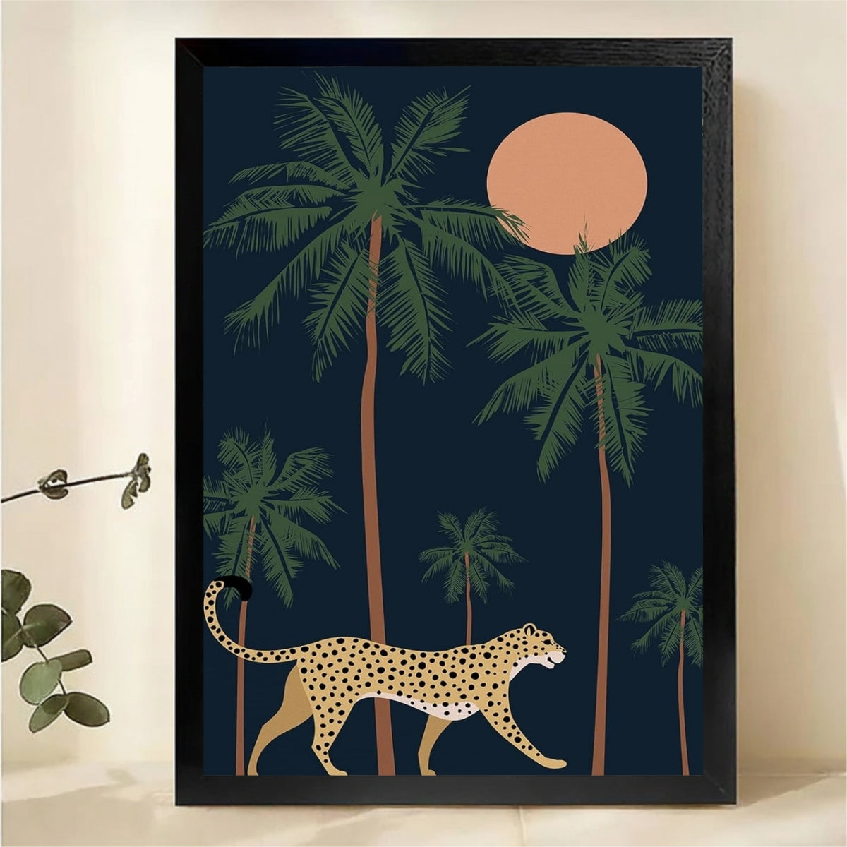 Cheetah in Palm Trees Wall Art - Tropical Sunset Print