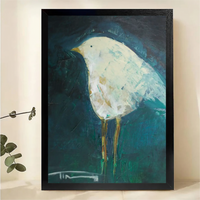 White Bird on Teal Background Wall Art - Abstract Oil Painting Canvas Print
