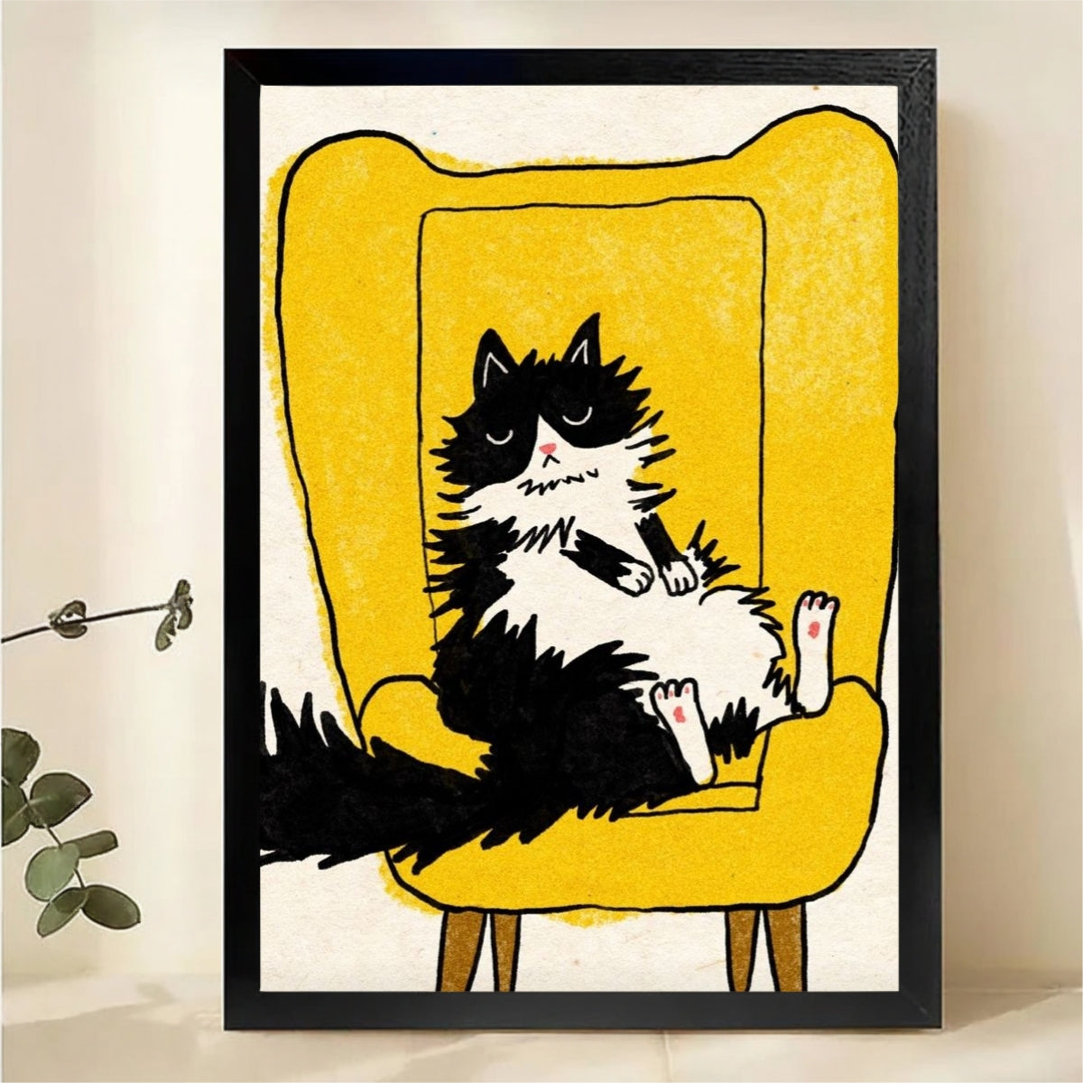 Cat Lounging in Chair Wall Art - Cozy Pet Illustration Print