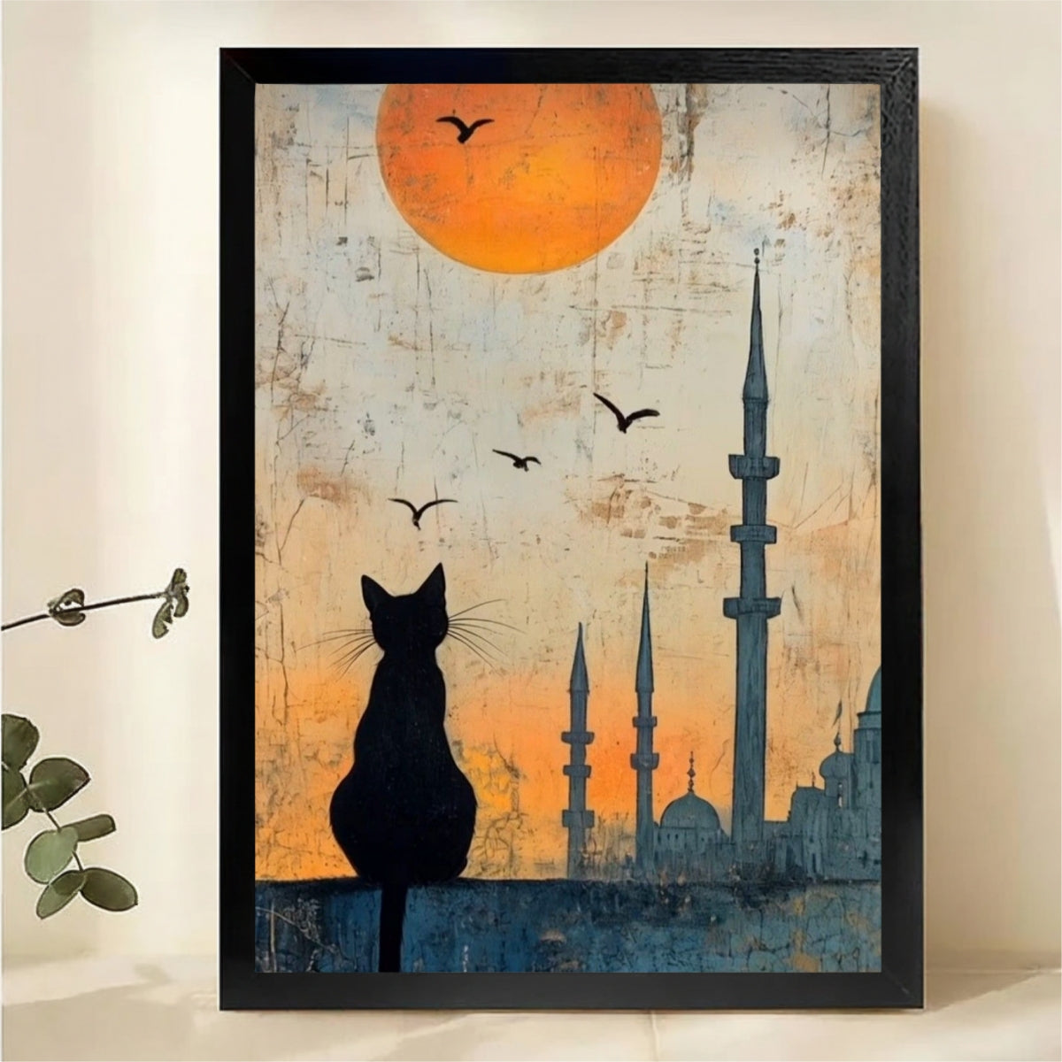 Cat Silhouette Mosque Sunset Wall Art - Istanbul Skyline Canvas Print