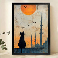 Cat Silhouette Mosque Sunset Wall Art - Istanbul Skyline Canvas Print