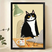 Tuxedo Cat Boss at Desk Wall Art - Funny Office Canvas Print