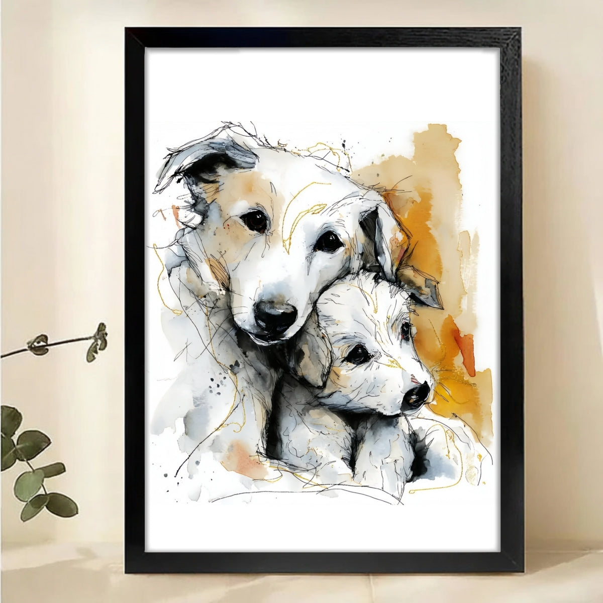 Two Dogs Cuddling Watercolor Canvas Art - Heartwarming Pet Wall Decor