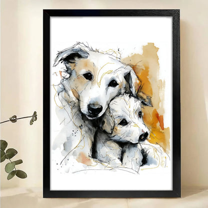 Two Dogs Cuddling Watercolor Canvas Art - Heartwarming Pet Wall Decor