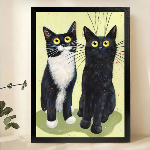 Two Black Cats Wall Art - Whimsical Watercolor Print