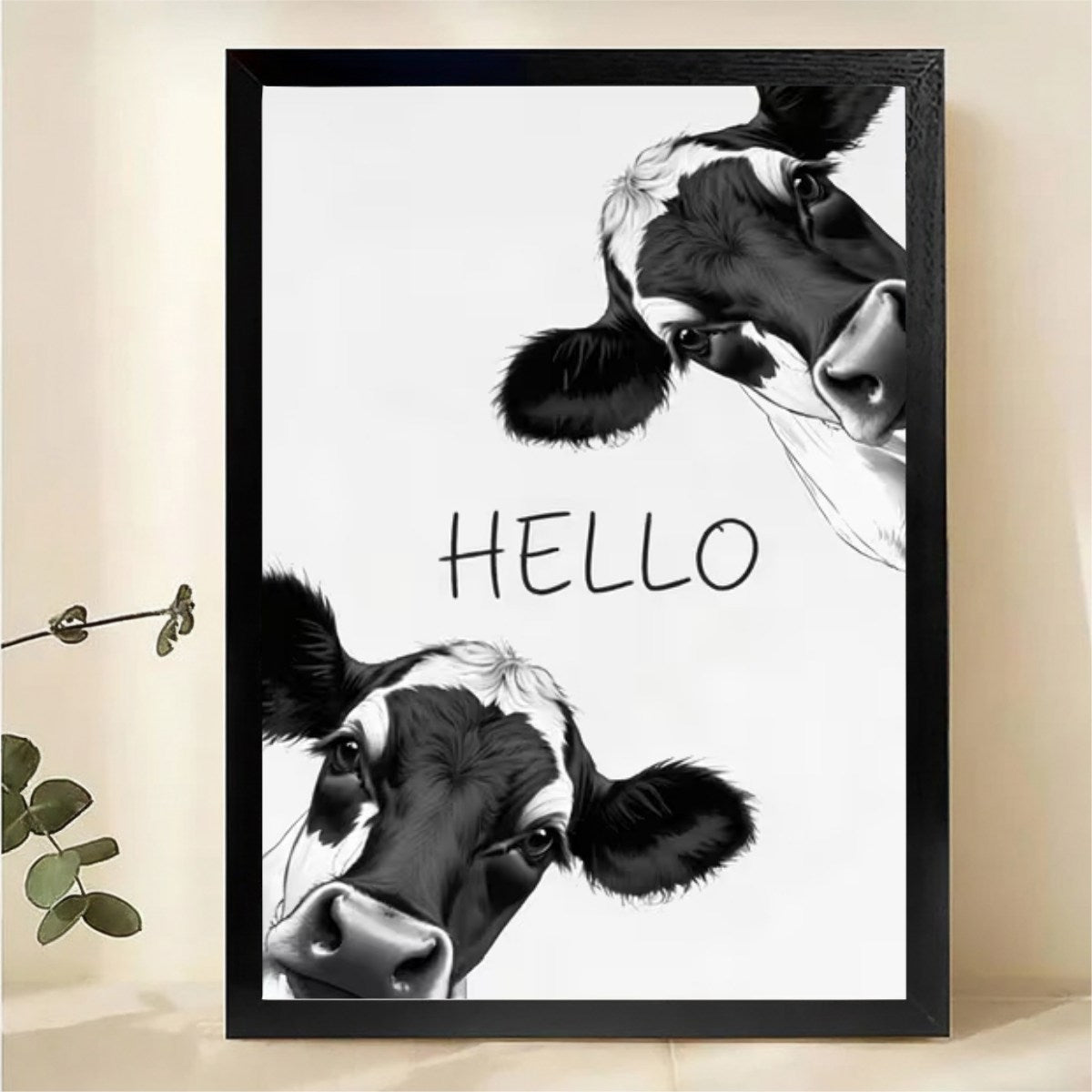Funny Cow "Hello" Framed Wall Art, Farmhouse Decor