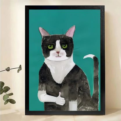 Tuxedo Cat Giving Thumbs Up Wall Art - Funny Watercolor Canvas Print