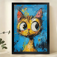 Wide-Eyed Orange Cat Wall Art – Bold Impasto Pop Art Canvas Print on Natural Wood Frame