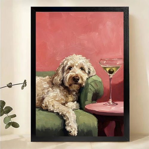 Doodle Dog with Martini Wall Art - Chic Pink Print