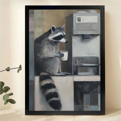 Raccoon at Water Cooler Wall Art - Funny Office Animal Print