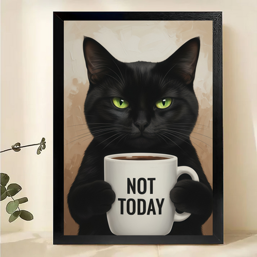 Black Cat Coffee Art Print - Not Today Funny Cat Wall Decor Canvas Wall Art