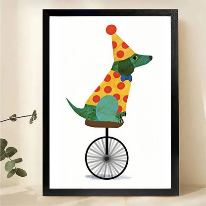 Circus Dog on Unicycle Wall Art - Whimsical Pet Print
