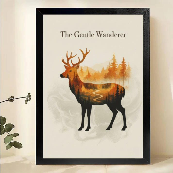 The Gentle Wanderer - Deer Forest Landscape Wall Art Print