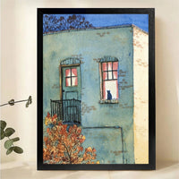 Cat in Window Wall Art - Cozy European Village Canvas Print