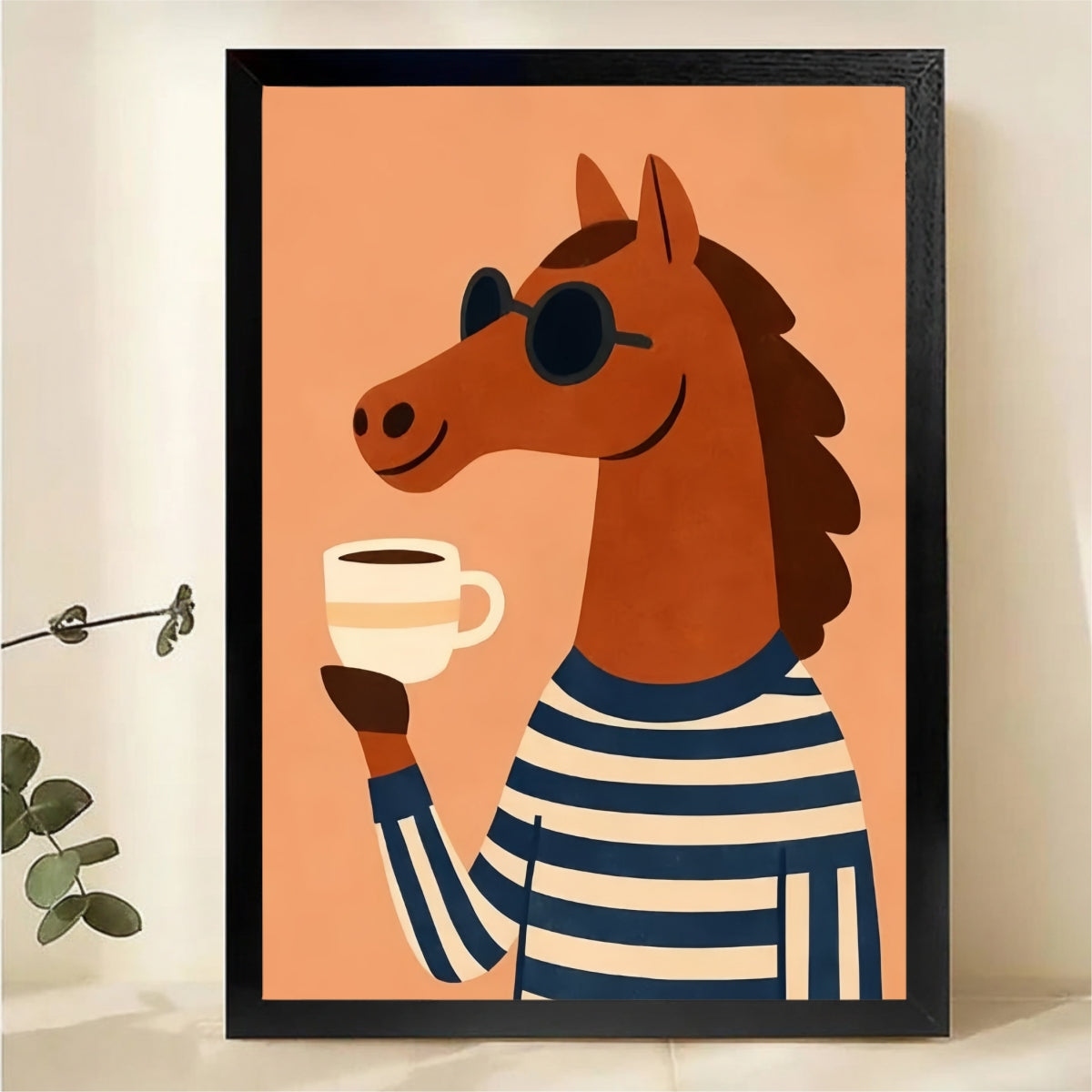 Coffee Horse Wall Art Print - Whimsical Animal Illustration
