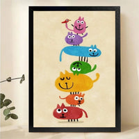 Stacked Colorful Cats Wall Art - Whimsical Rainbow Cat Print