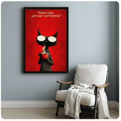 Over-Caffeinated Cat Funny Quote Canvas Wall Art