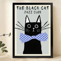 Black Cat Jazz Club Wall Art - Vintage Retro Poster Canvas Print