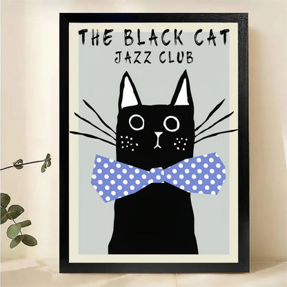 Black Cat Jazz Club Wall Art - Vintage Retro Poster Canvas Print