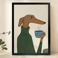 Greyhound in Green Sweater with Cozy Mug Wall Art - Cute Dog Canvas Print