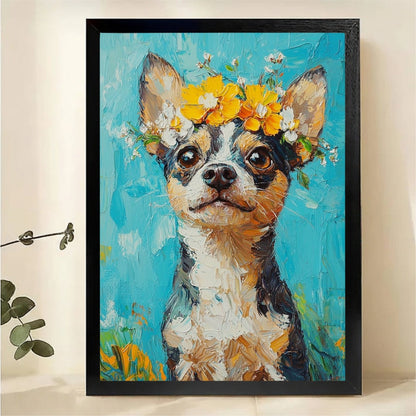 Chihuahua with Flower Crown Wall Art - Oil Painting Style Canvas Print
