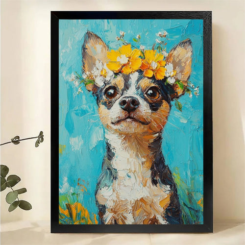 Chihuahua with Flower Crown Wall Art - Oil Painting Style Canvas Print