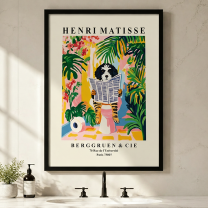 Matisse-Style Dog Reading Newspaper Framed Canvas Art