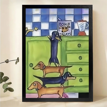Dachshund Kitchen Stack Wall Art - Funny Dog Print