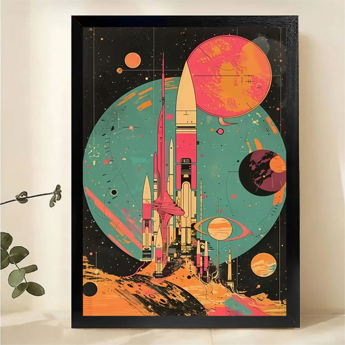 Retro Space Rocket Art Print - Vintage Sci-Fi Wall Decor Canvas Wall Art