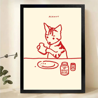 Peanut the Cat Art Print – Funny Minimalist Cat Poster Canvas Wall Art