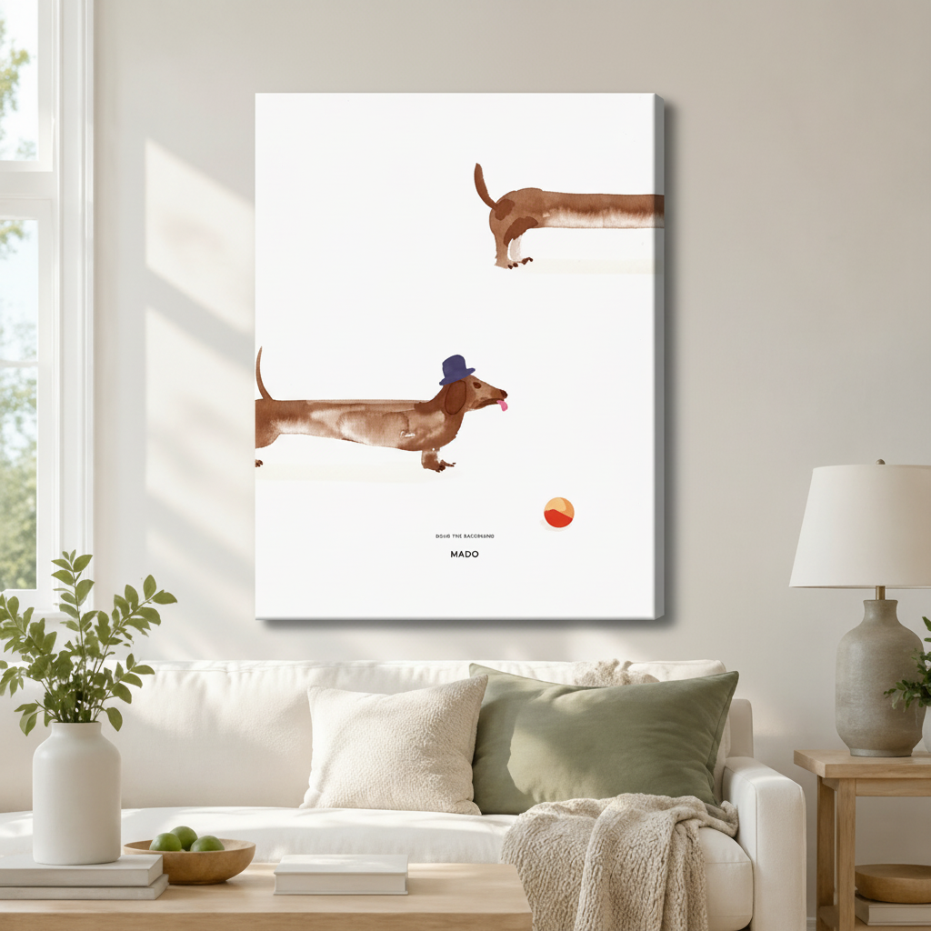 Dachshund Playing Ball Minimalist Canvas Wall Art